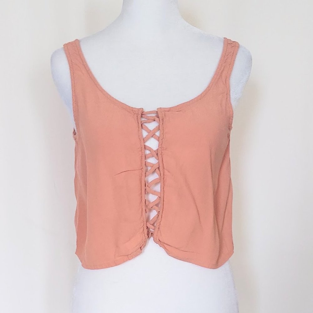 Forever 21 Cross Front Crop Sleeveless Tank Size Small Peach